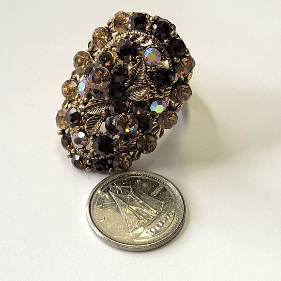 Amber Rhinestone Cocktail Ring ADJUSTABLE Band Brown rhinestone Fashion Ring - Picture 4 of 7